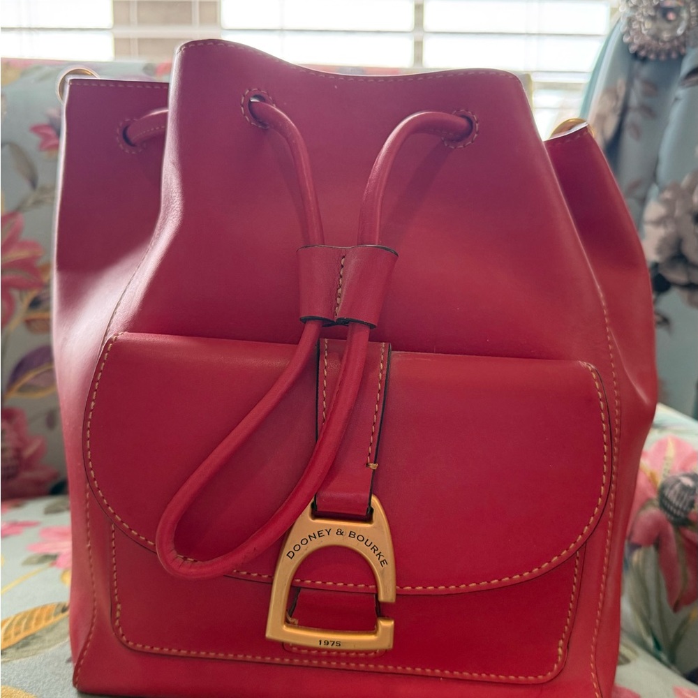 Dooney & Bourke Red Leather Drawstring Backpack